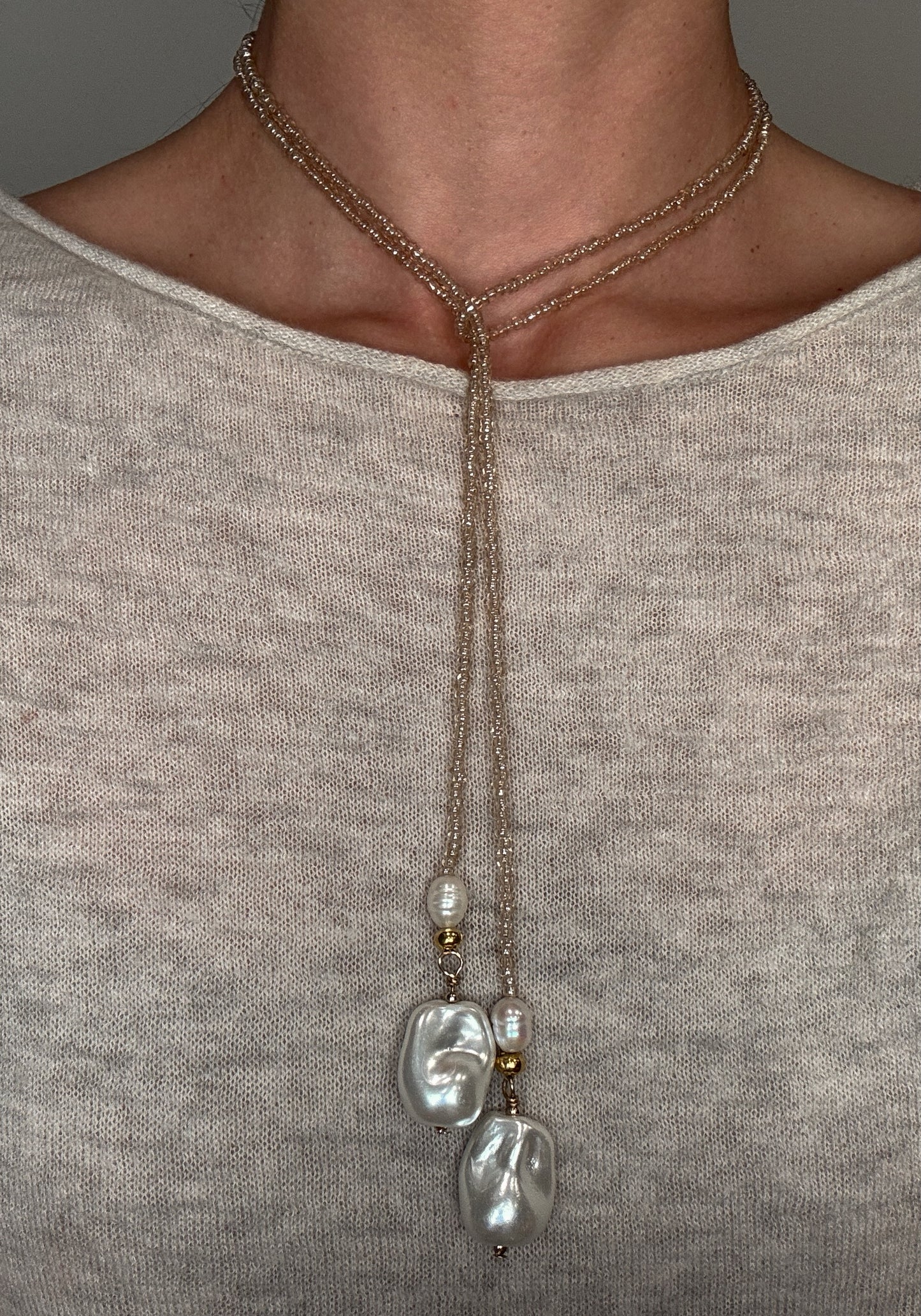 Lariat Pearl Necklace in Champagne