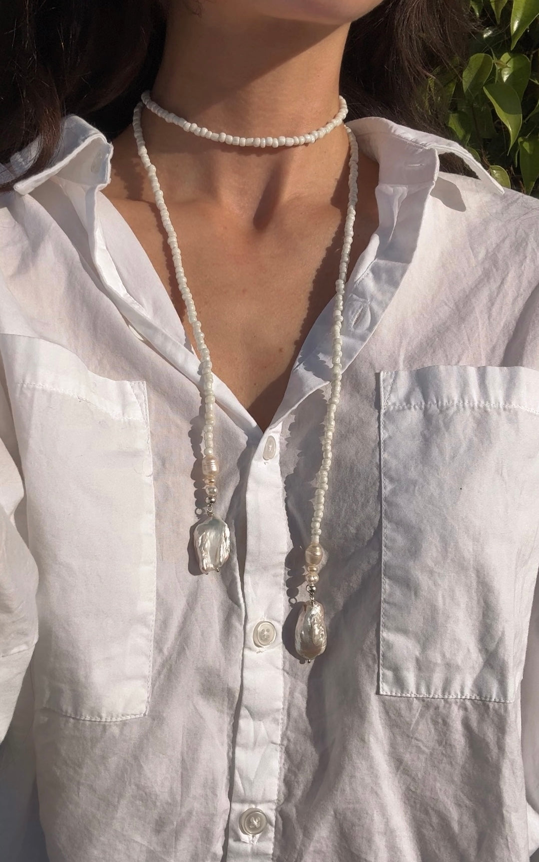 Lariat Pearl Necklace in White