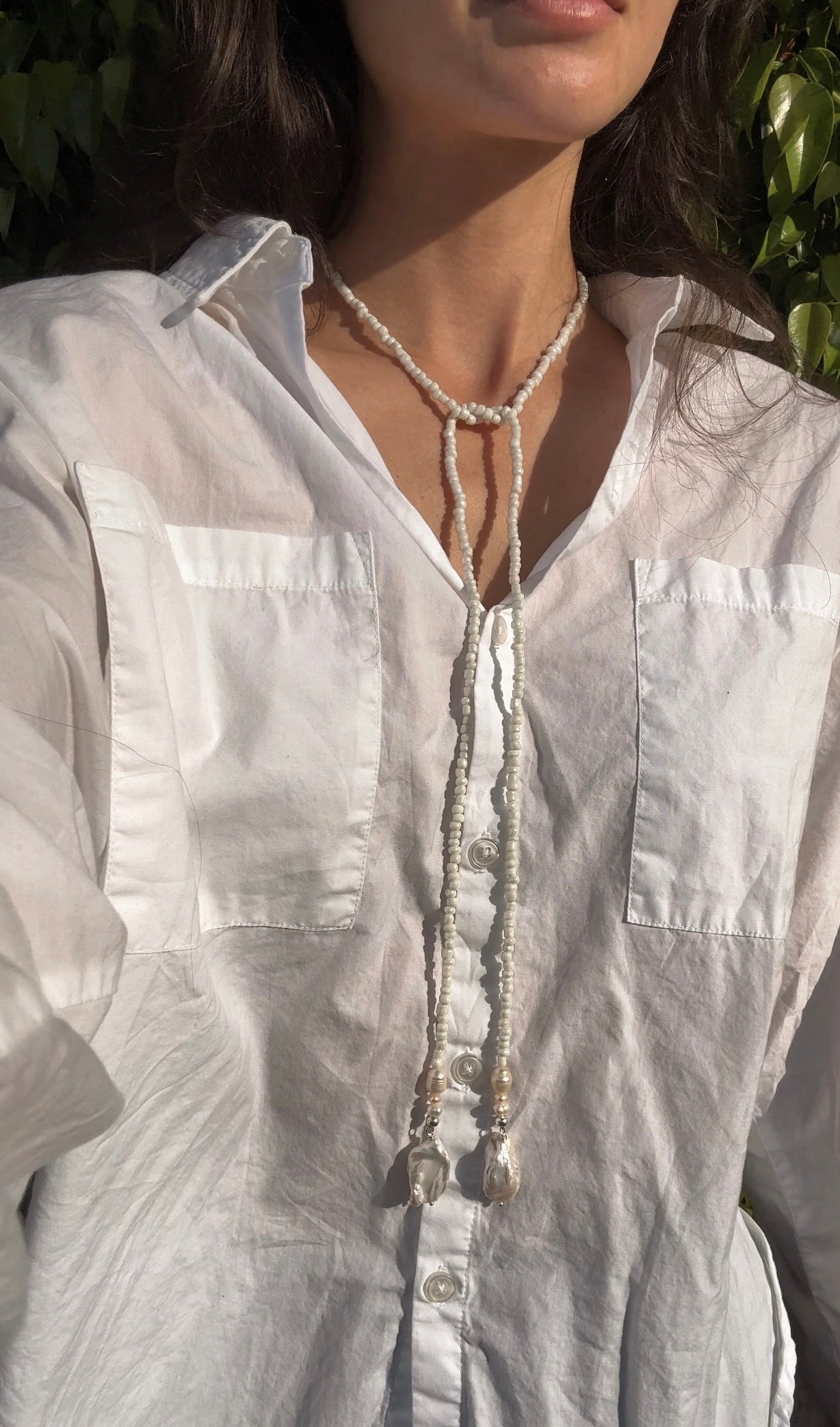 Lariat Pearl Necklace in White