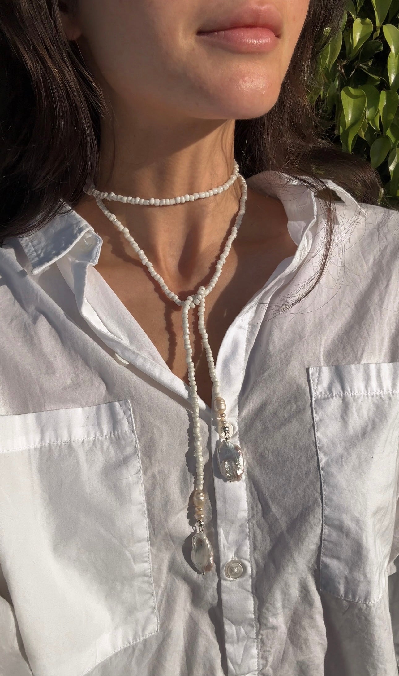 Lariat Pearl Necklace in White
