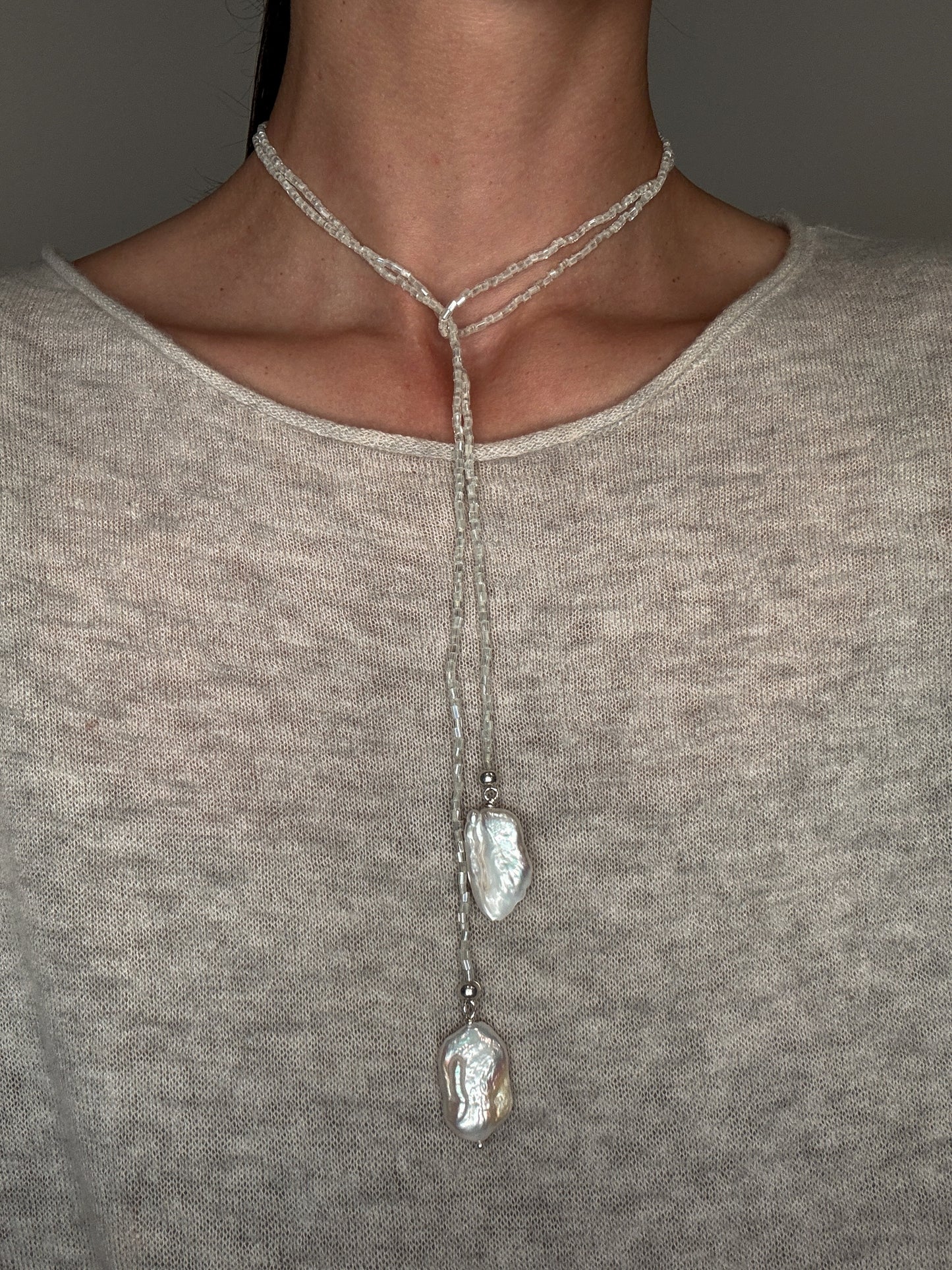 Lariat Pearl Necklace in Opaque Ivory