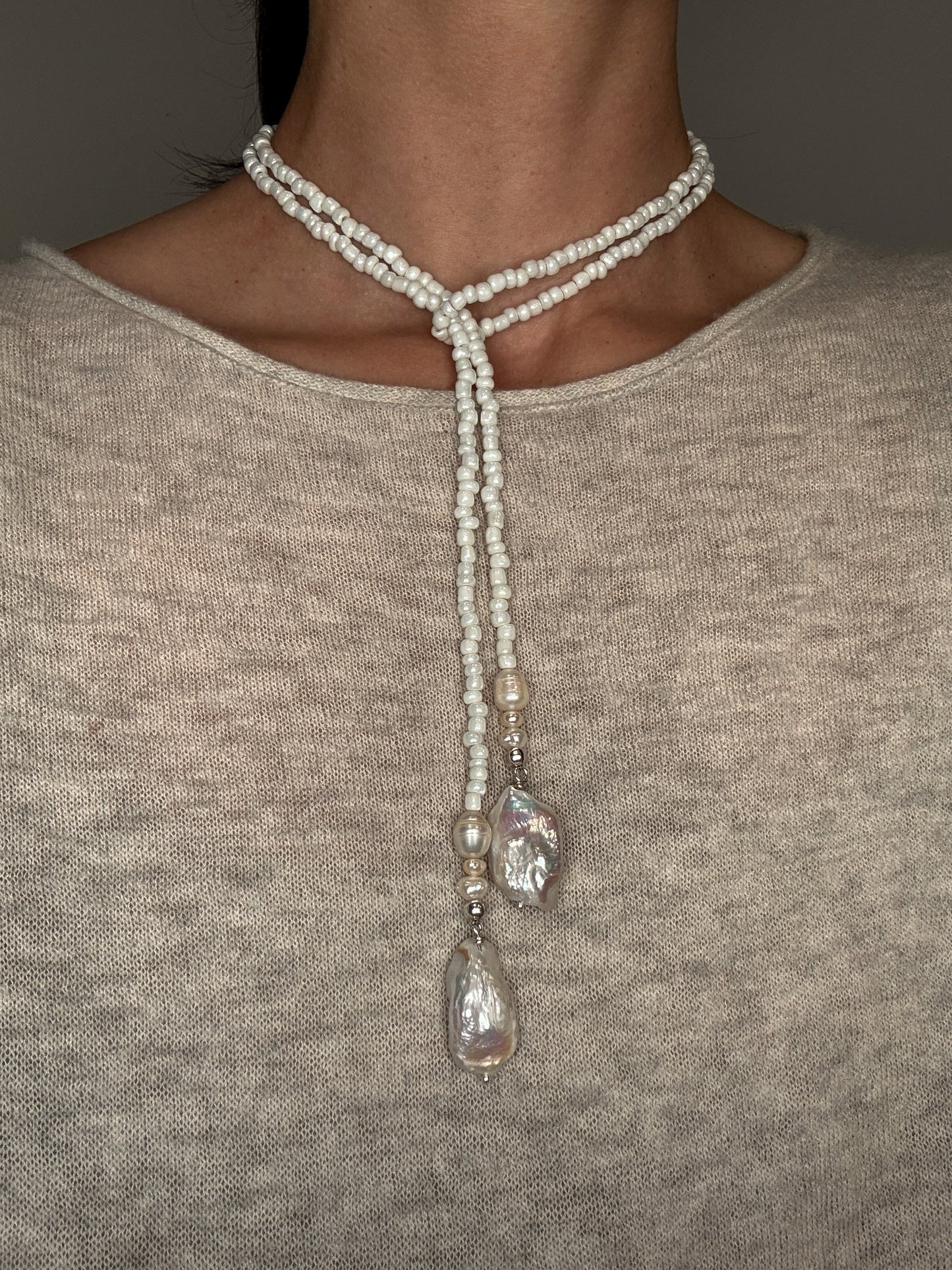 Lariat Pearl Necklace in White
