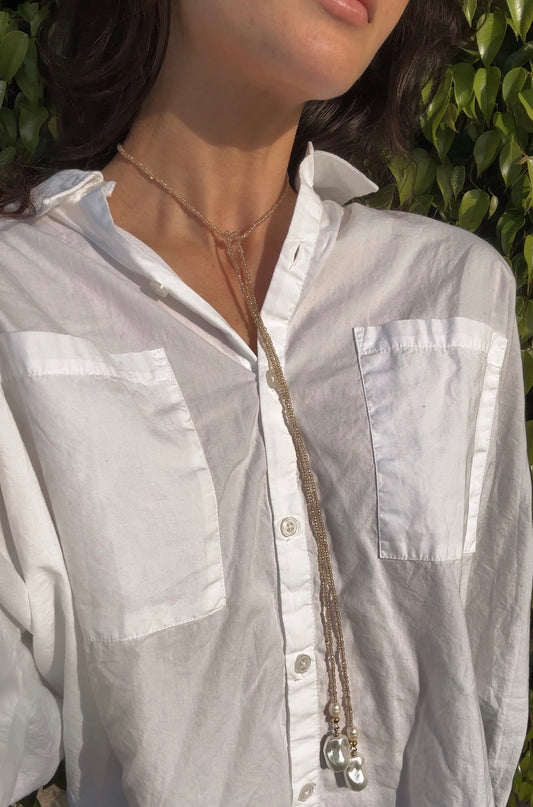 Lariat Pearl Necklace in Champagne