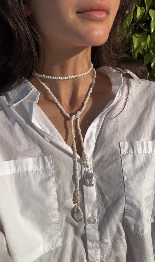 Lariat Pearl Necklace in White